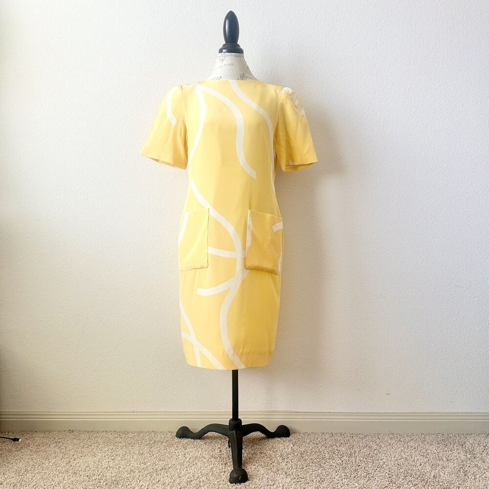 VINTAGE David Hayes Shift Pocket Dress in Yellow Size 8